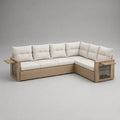 Gartensofa Ecksofa 2-teilig aus massivem Akazienholz mit Polyesterpolstern, L-förmig, Natur/Beige/Grau, 250 x 200 x 78 cm
