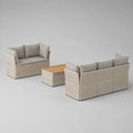 3-teiliges Gartensofa-Set aus PE-Rattan und Akazienholz mit 2-Sitzer, 3-Sitzer und Tisch, Beige/Grau/Natur, bis 198 x 75 x 72 cm