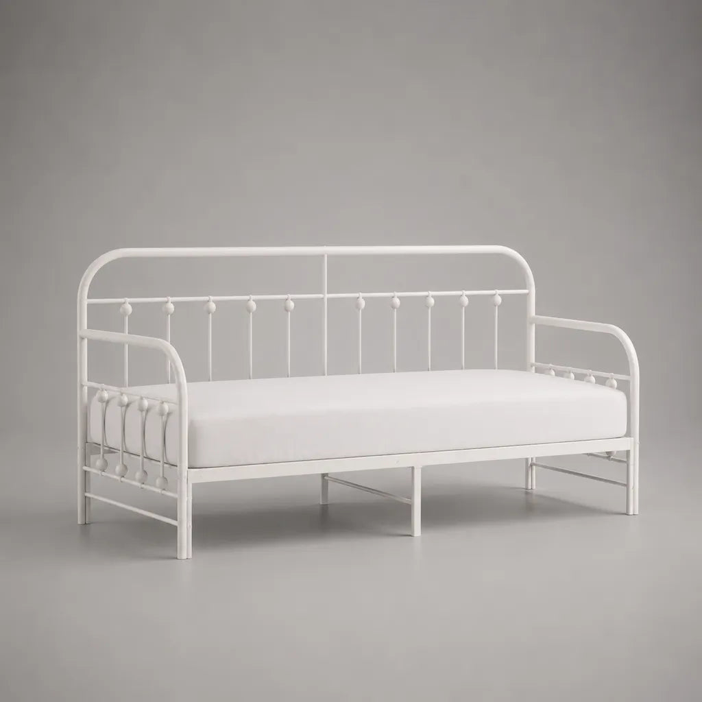 Tagesbett Metallbettgestell, Weiß, Liegefläche 90 x 200 cm, Gesamtmaß 208 x 96 x 95 cm