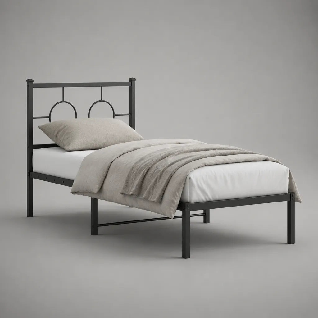 Metallbett Einzelbett aus pulverbeschichtetem Stahl, Schwarz, 96 × 208 × 88 cm, Liegefläche 90 × 200 cm