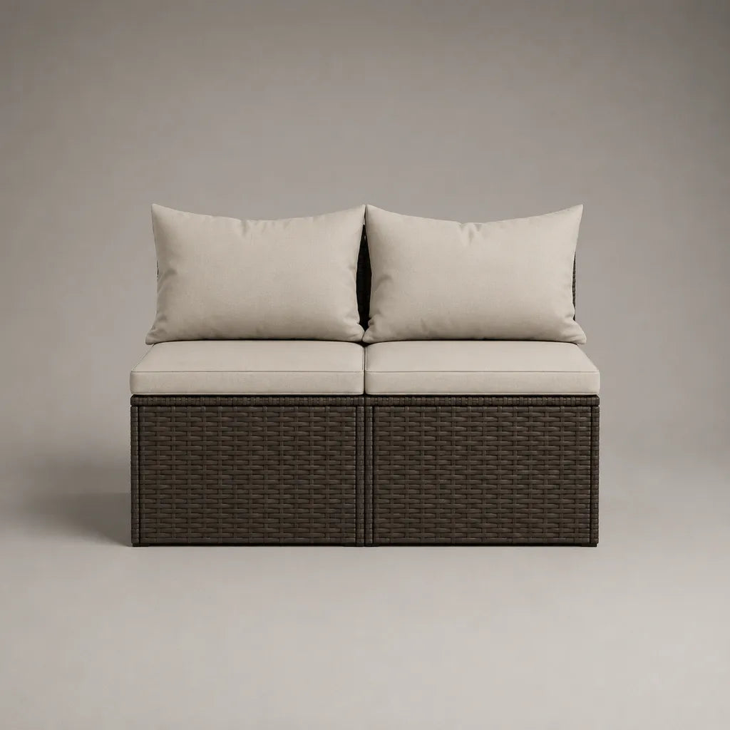Gartensofa 2-Sitzer, 2-teilig, aus PE-Rattan mit Polyesterkissen, Braun/Beige, 120 × 65 × 78 cm
