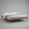 Doppelbett Metallbettgestell mit Stahl-Lattenrost und MDF-Paneelen, Schwarz/Natur, 160 × 200 cm