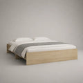 Doppelbett-Bettgestell aus melaminbeschichteter Spanplatte, Eiche natur, Liegefläche 180 × 200 cm, Gesamtmaß 205 × 186 × 41 cm