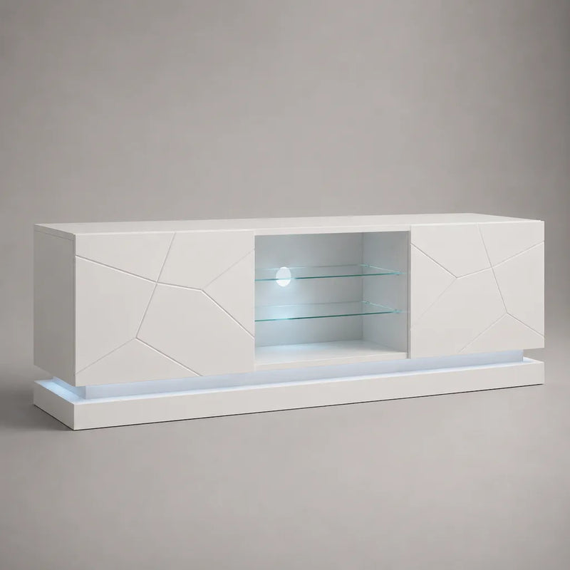 TV-Lowboard mit LED-Beleuchtung aus MDF und Sicherheitsglas, Weiß, 180 × 40 × 75 cm