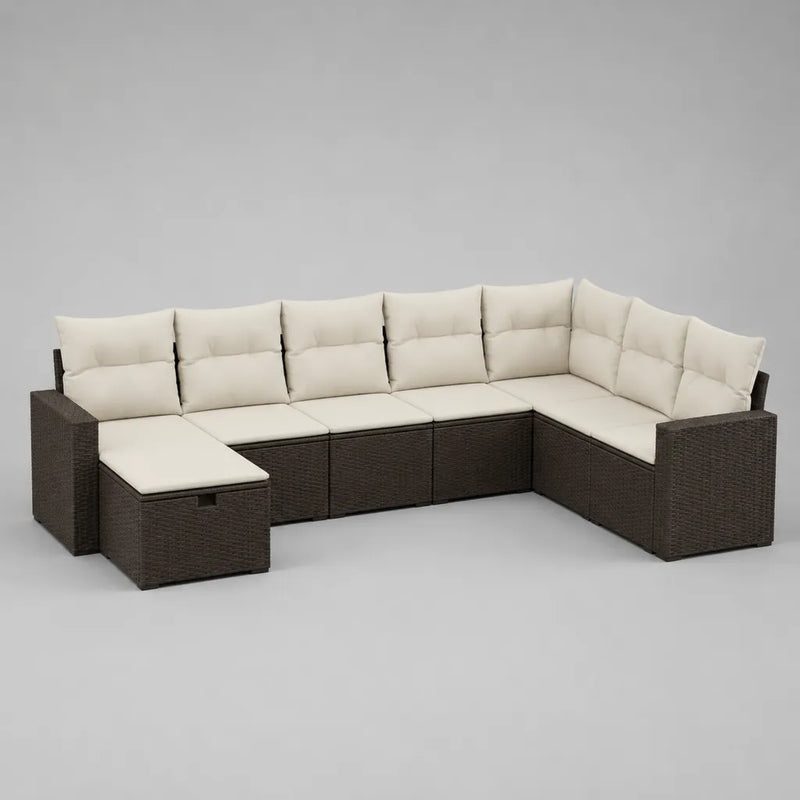 8-teiliges U-förmiges Gartensofa-Set aus PE-Rattan mit Sitz- und Rückenkissen, Dunkelbraun/Creme, 310 × 210 × 73 cm