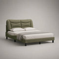 Polsterbett Doppelbett 160 × 200 cm mit gepolstertem Kopfteil und Polyesterbezug, Olivgrün und Schwarz