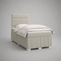 Boxspringbett mit Matratze und Polyesterbezug, gepolstertes Kopfteil, Cremeweiß, 90 x 200 cm