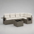 Gartensofa-Set mit Tisch, 5-Sitzer in L-Form aus PE-Polyrattan, Grau/Cremeweiß, 237 × 180 × 74 cm