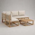 4-teiliges Gartensofa-Set aus Akazien-Massivholz mit Polyesterseil und cremeweißen Polstern, L-Form, 216 × 148 × 72 cm