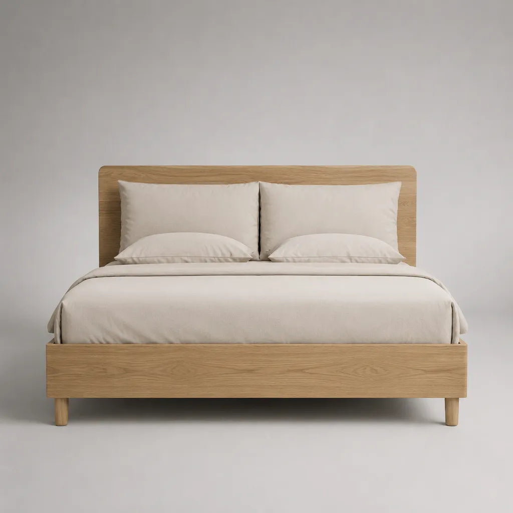 Doppelbettgestell 160 × 200 cm aus MDF mit Eichenfurnier, Eiche Natur, 168 × 208 × 100 cm