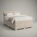 Boxspringbett-Komplettset mit Taschenfederkernmatratze, Kaltschaumtopper und Polyesterbezug, Cremeweiß, 190 x 210 x 110 cm, Liegefläche 180 x 200 cm