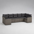 6-teiliges U-förmiges Gartensofa-Set aus PE-Rattan mit Stahlrahmen und Polyesterkissen, Grau/Anthrazit, 294 × 148 × 72 cm