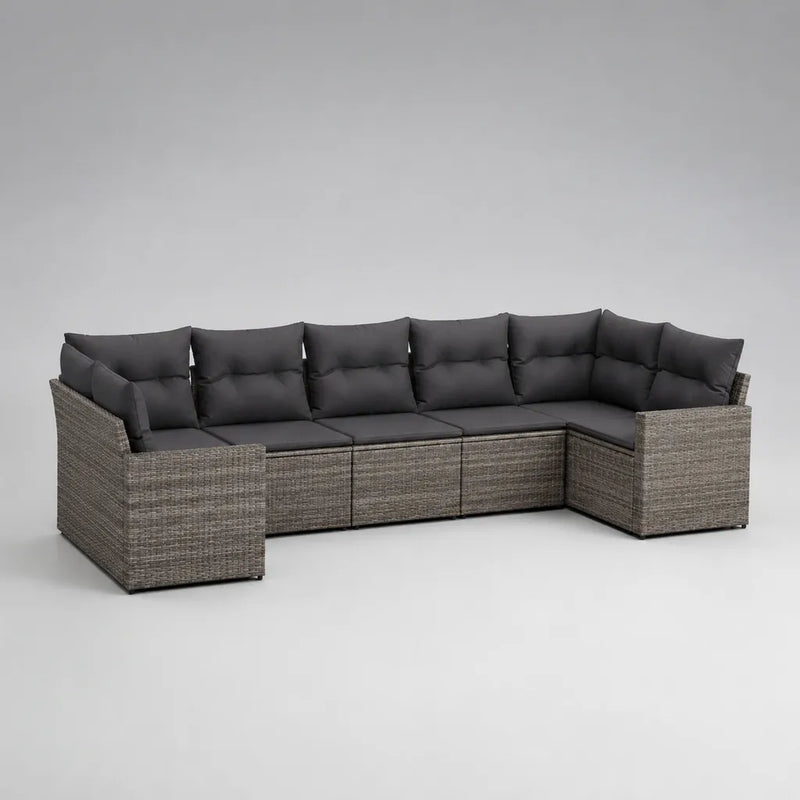 6-teiliges U-förmiges Gartensofa-Set aus PE-Rattan mit Stahlrahmen und Polyesterkissen, Grau/Anthrazit, 294 × 148 × 72 cm