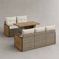3-teiliges Gartensofa-Set aus PE-Rattan und Akazienholz, Grau/Naturweiß/Naturbraun, 3-Sitzer 185 × 70 × 80 cm, 2-Sitzer 130 × 70 × 80 cm, Tisch 140 × 75 × 68 cm