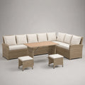5-teiliges Garten-Loungeset aus PE-Rattan und Stahl, L-Form, Beige, Creme und Naturbraun, 238 × 180 × 84 cm
