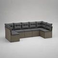6-teiliges U-förmiges Gartensofa aus PE-Rattan mit Polyesterpolstern, Grau und Taupe, 260 × 180 × 75 cm