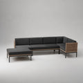 L-förmiges Gartensofa-Set aus PE-Rattan und pulverbeschichtetem Stahl mit Hocker, Anthrazit/Natur, 280 × 205 × 76 cm