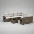 8-teiliges Gartensofa-Set in U-Form aus PE-Rattan mit Polstern und Tisch, Braun und Cremeweiß, 310 × 220 × 75 cm